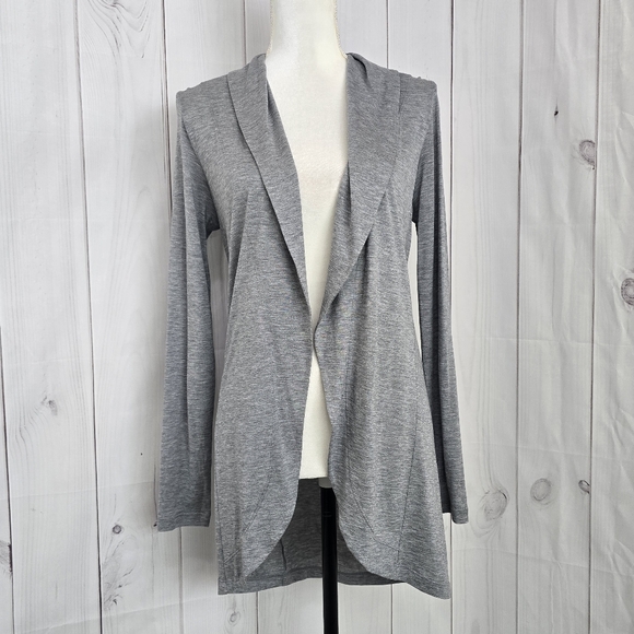Eileen Fisher Gray Silk and Cotton Open Front Cardigan - Picture 1 of 11